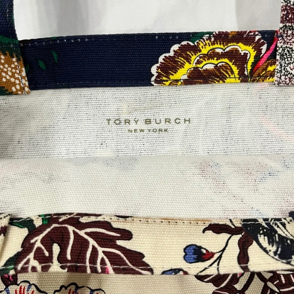 Tory Burch Happy Times‎ Floral Print Reversible Tote Bag Cream Navy Blue